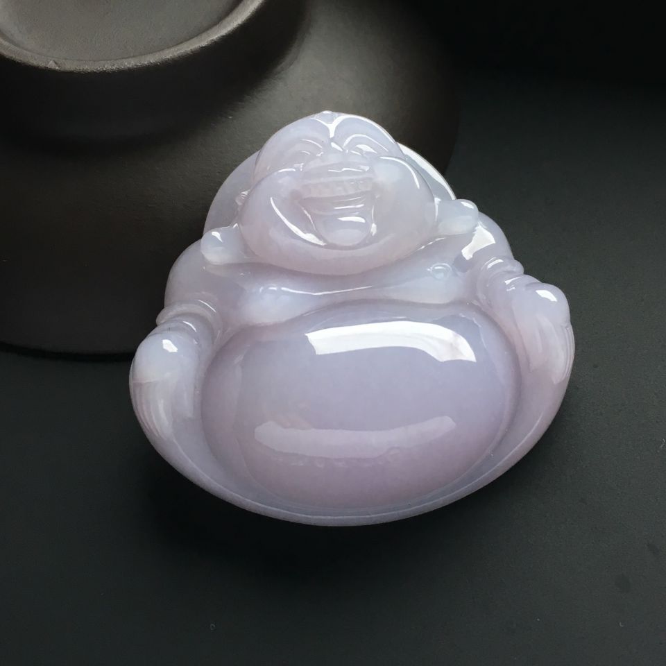 糯冰种淡紫罗兰玉佛挂件