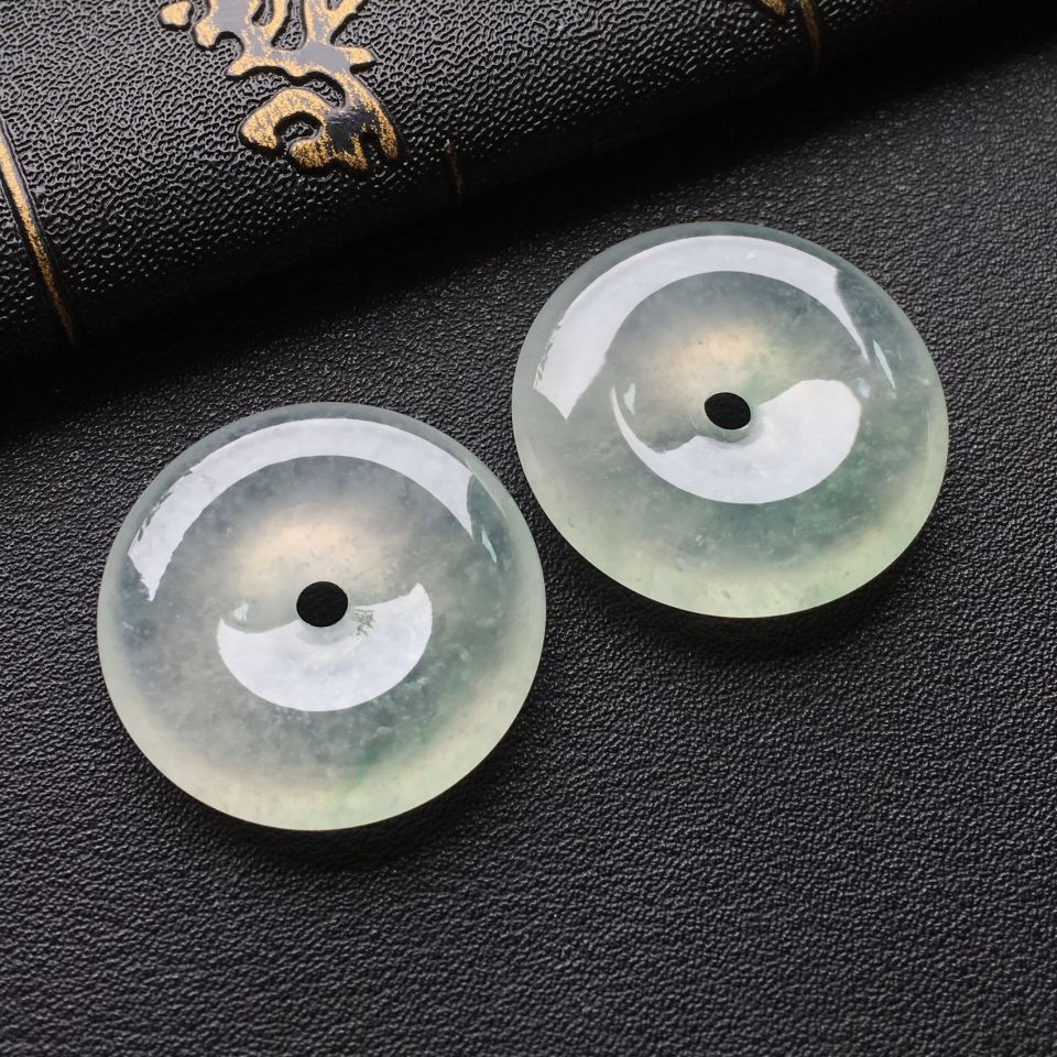 冰种晴水平安扣挂件一对走