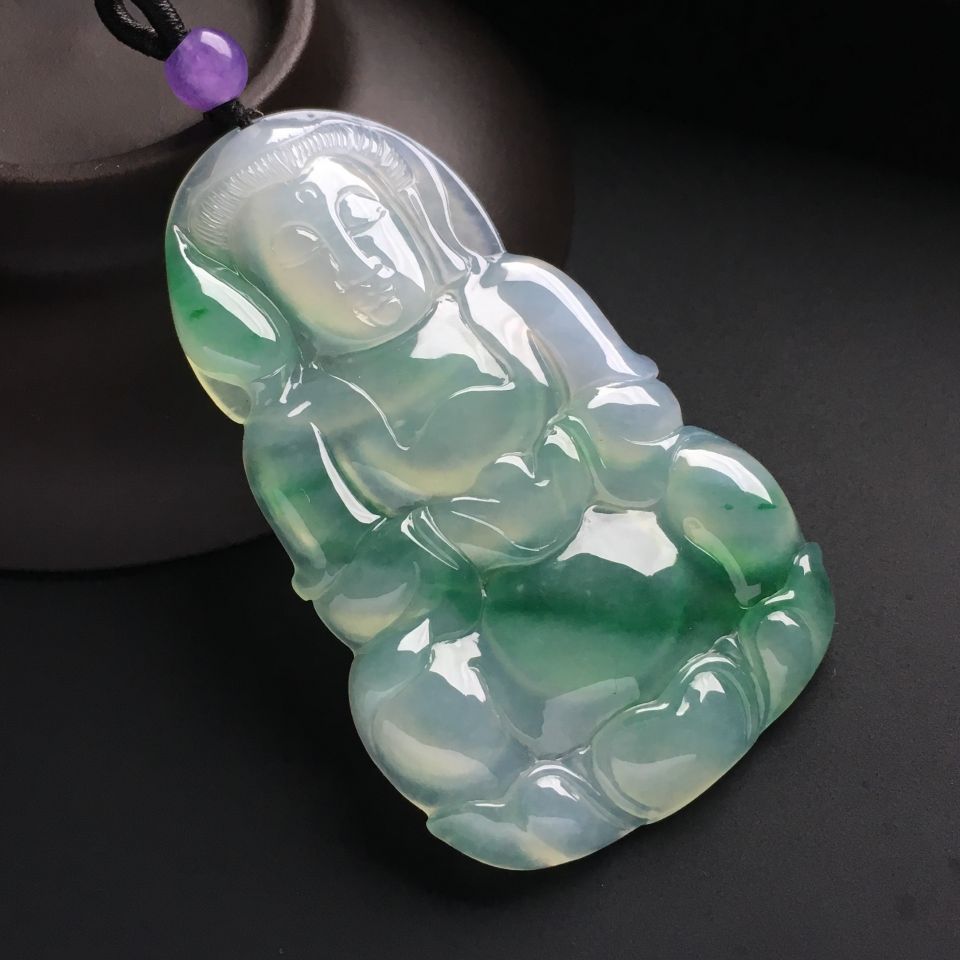 冰种飘花观音挂件