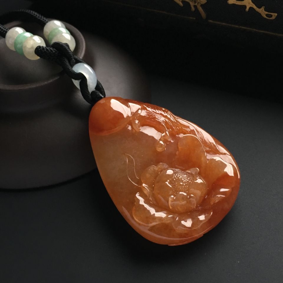 糯冰种红黄翡富贵花开挂件