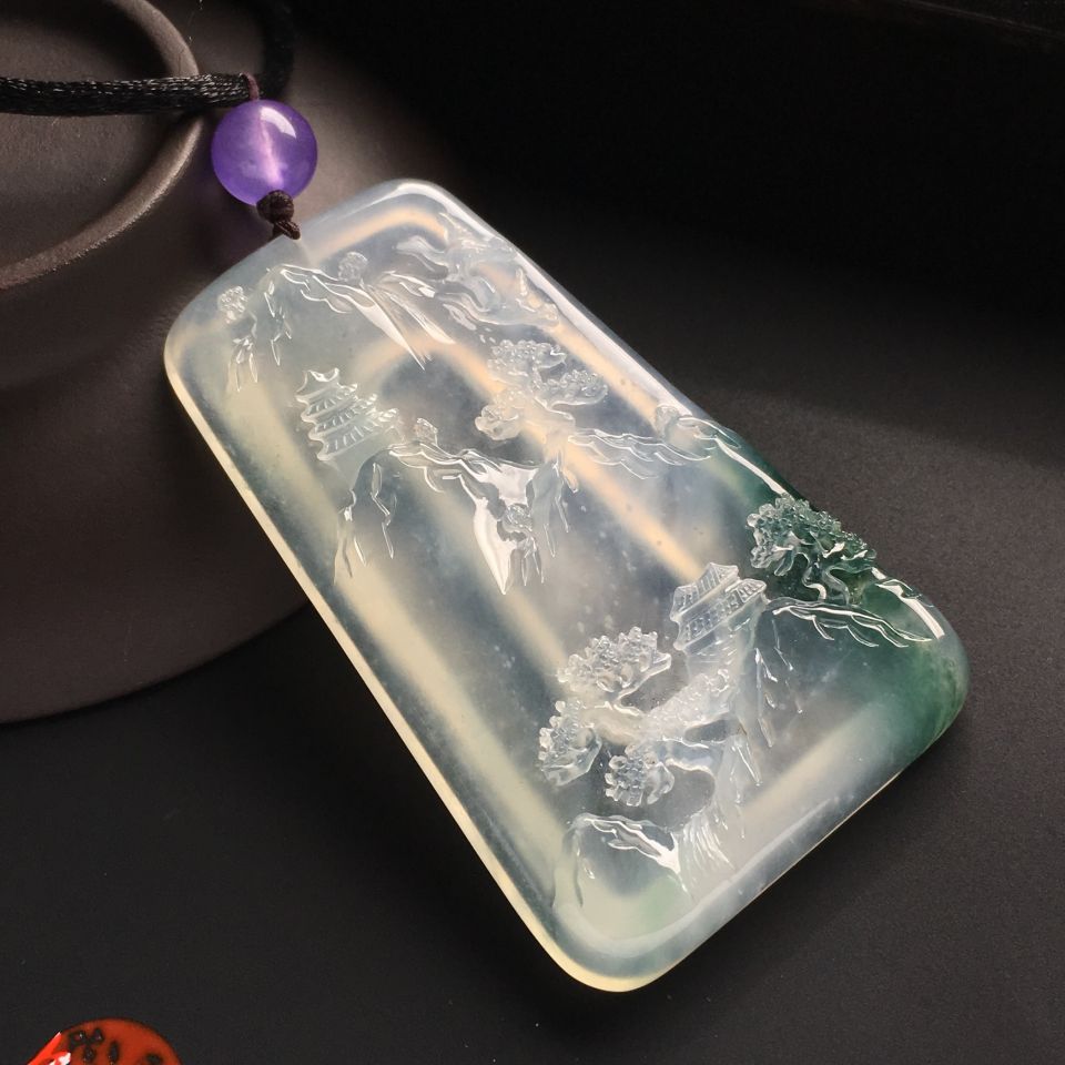 冰种飘花松鹤延年挂件