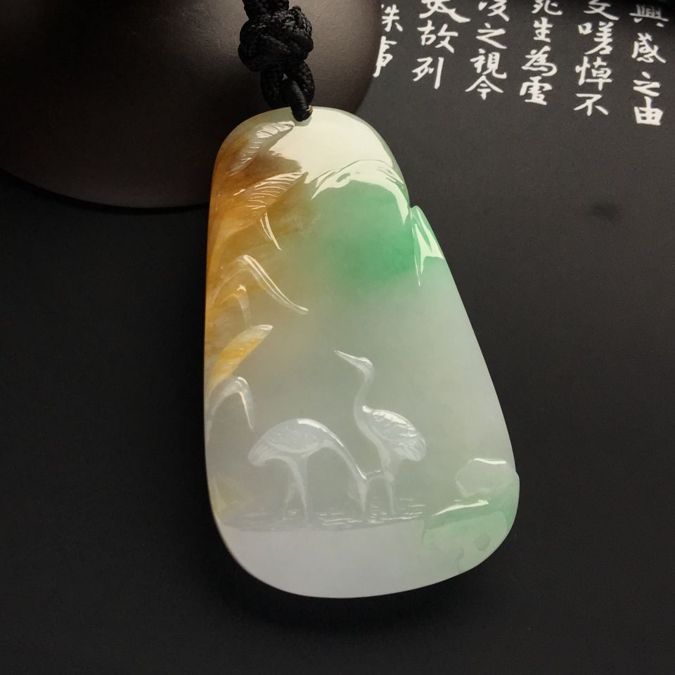 糯冰种淡三彩一路连科挂件