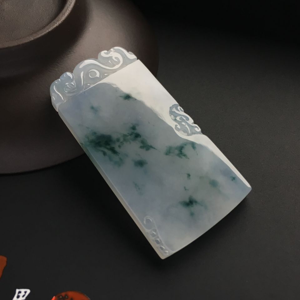 糯冰种飘花仿古平安牌挂件