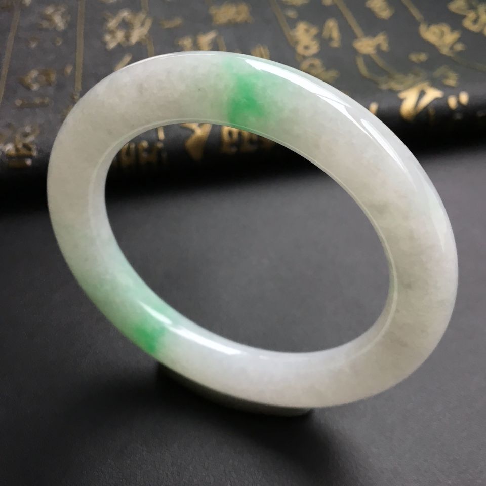 糯冰种飘翠圆条手镯(54mm)