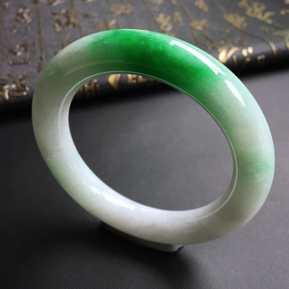 糯冰种飘翠圆条手镯(57mm)