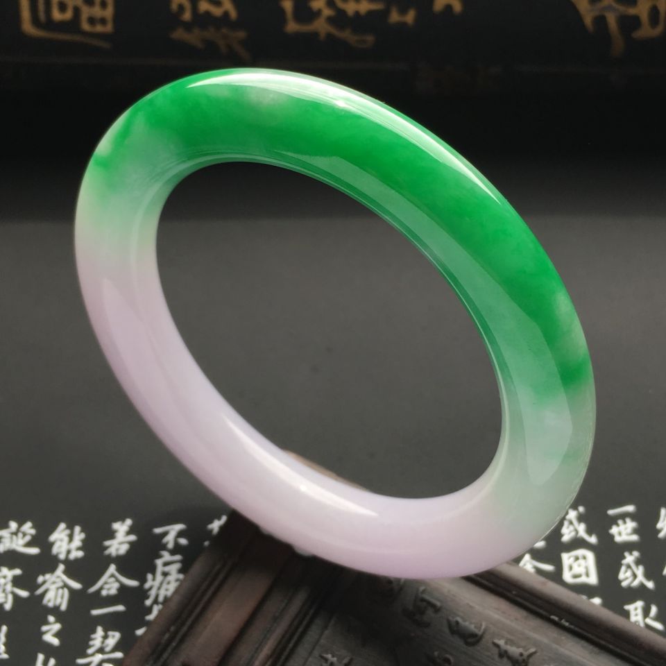 糯冰种飘翠圆条手镯（56mm）