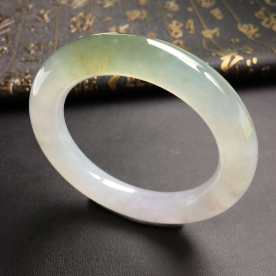 冰种略带黄翡圆条手镯(57mm)