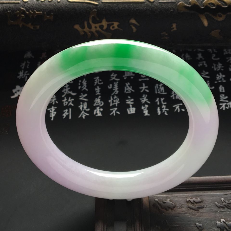 糯冰种飘翠圆条手镯（55.5mm）