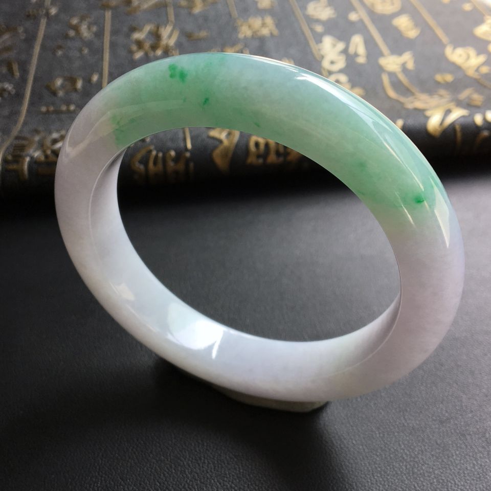 糯冰种淡春带彩手镯(57mm)
