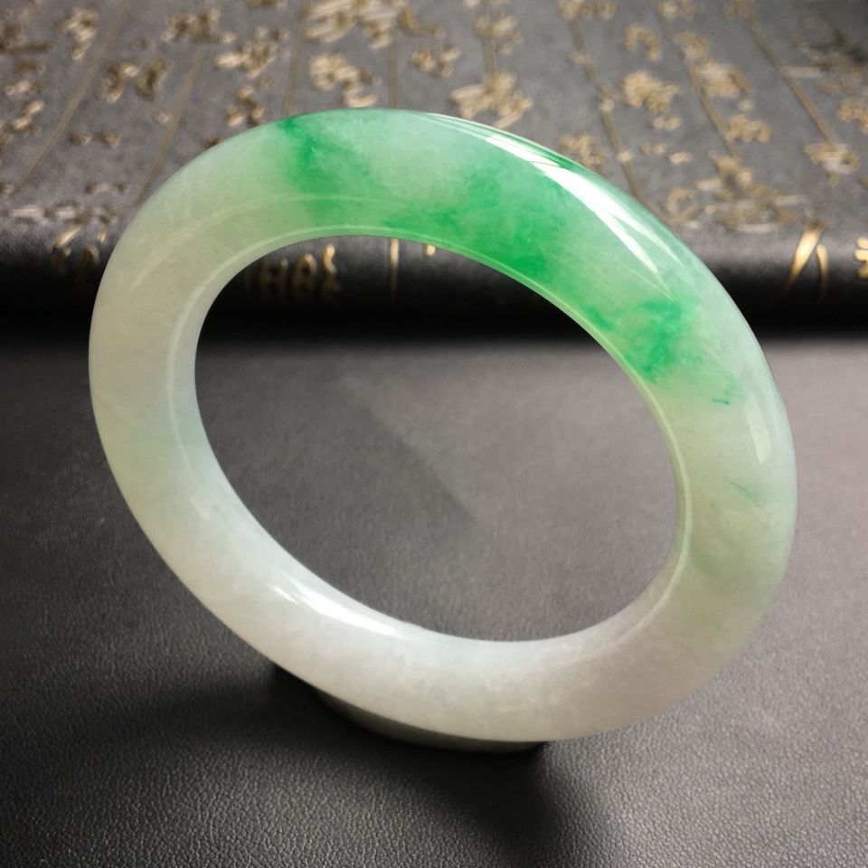 糯冰种飘翠圆条手镯(55.5mm)