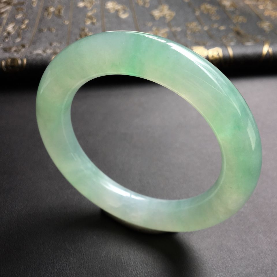 糯冰种晴水飘花圆条手镯(56.5mm)