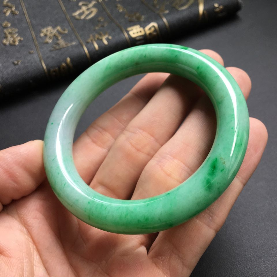 糯冰种飘翠圆条手镯(54mm)