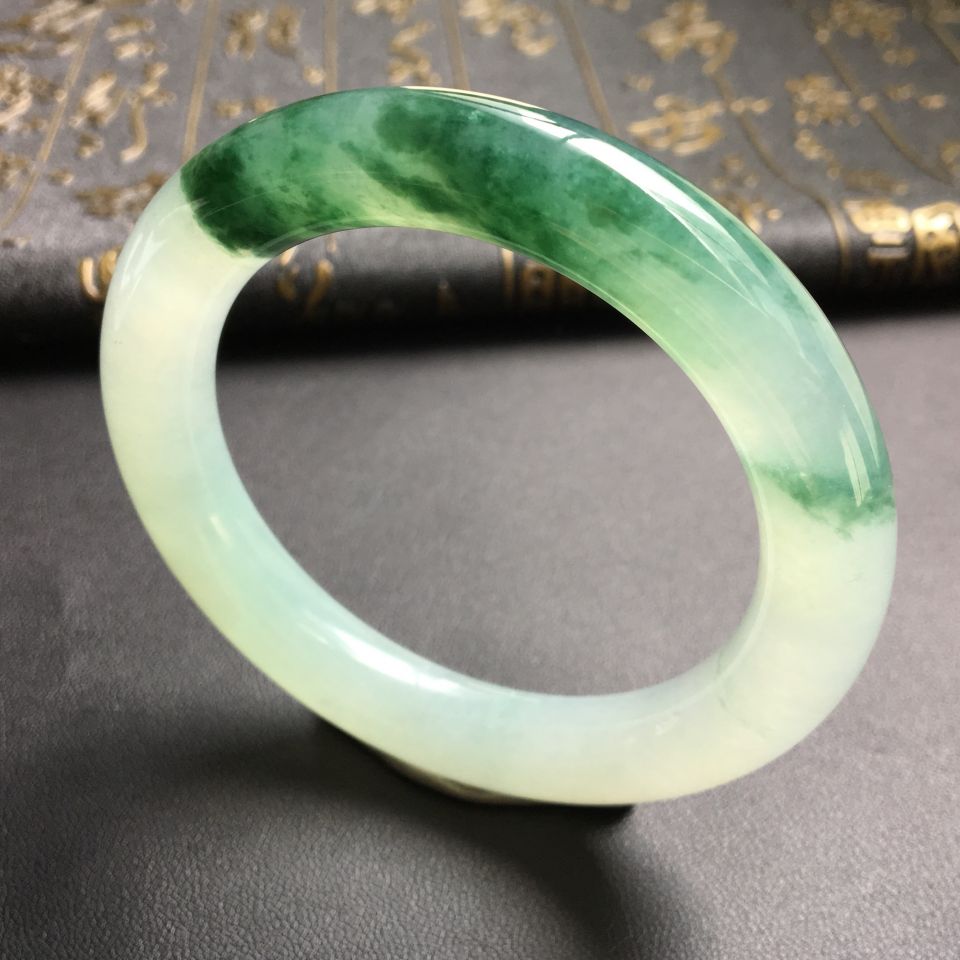 糯冰种飘花圆条手镯(54.5mm)