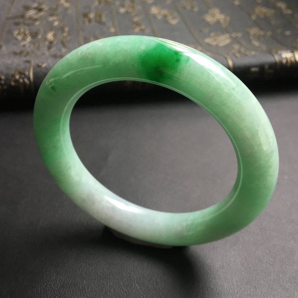 糯冰种飘翠圆条手镯(55.5mm)