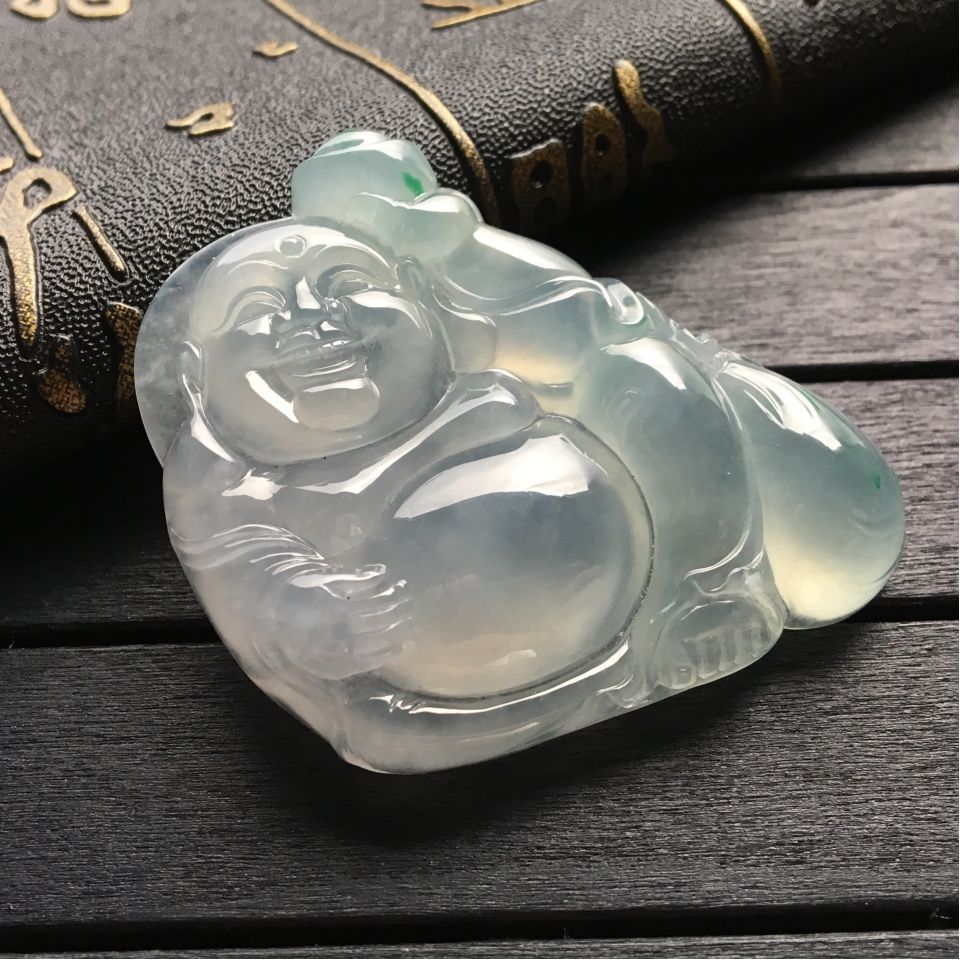 冰种晴水略飘翠布袋和尚挂件