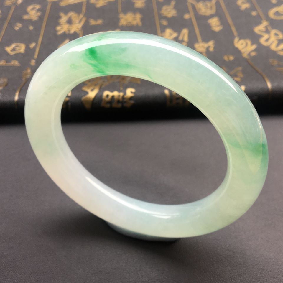 糯冰种飘翠圆条手镯(58.5mm)