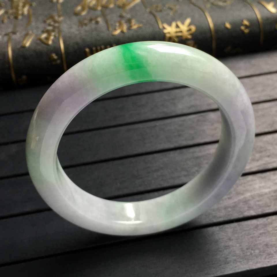 糯冰种春带彩手镯(55.3mm)