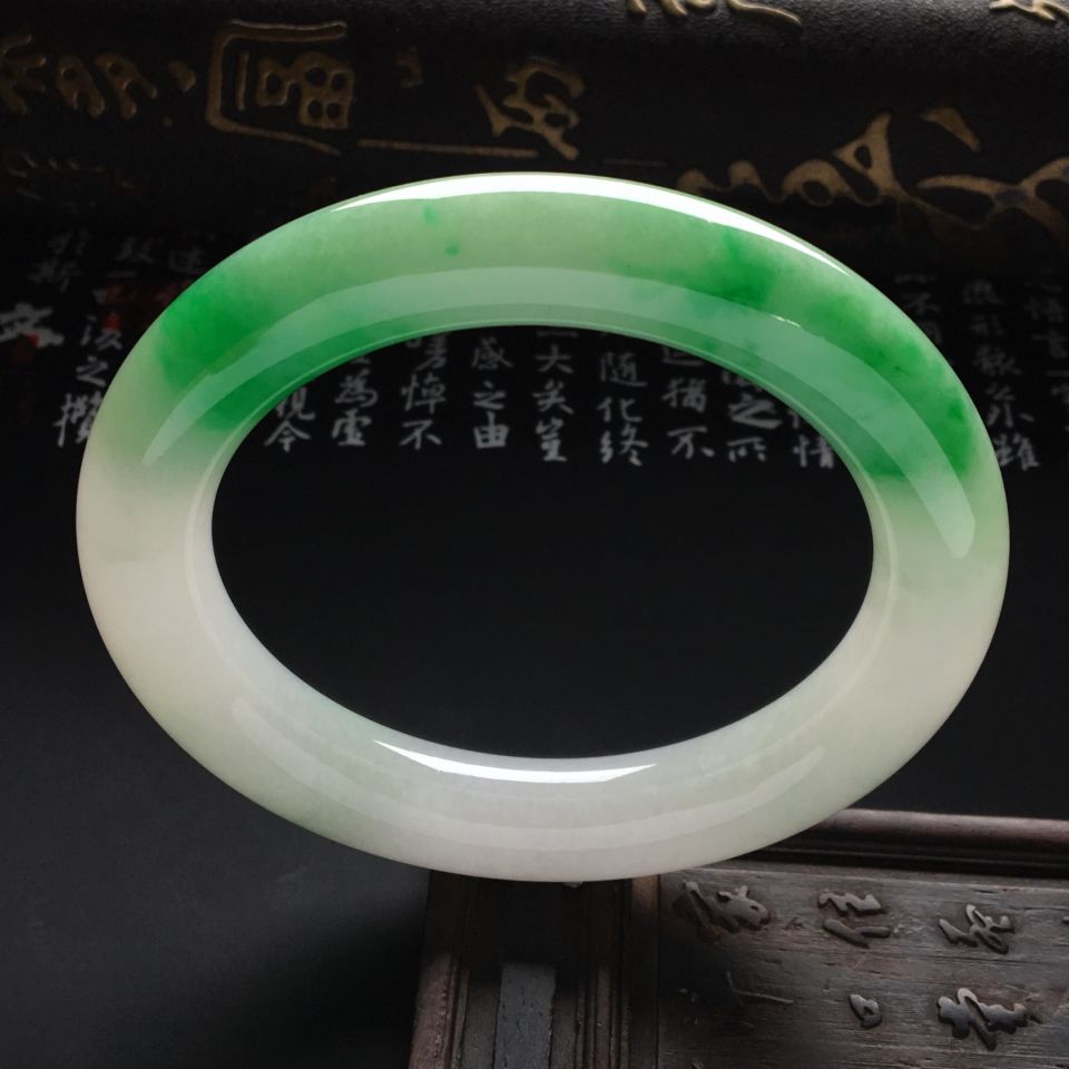 糯冰种飘翠圆条手镯（58mm）