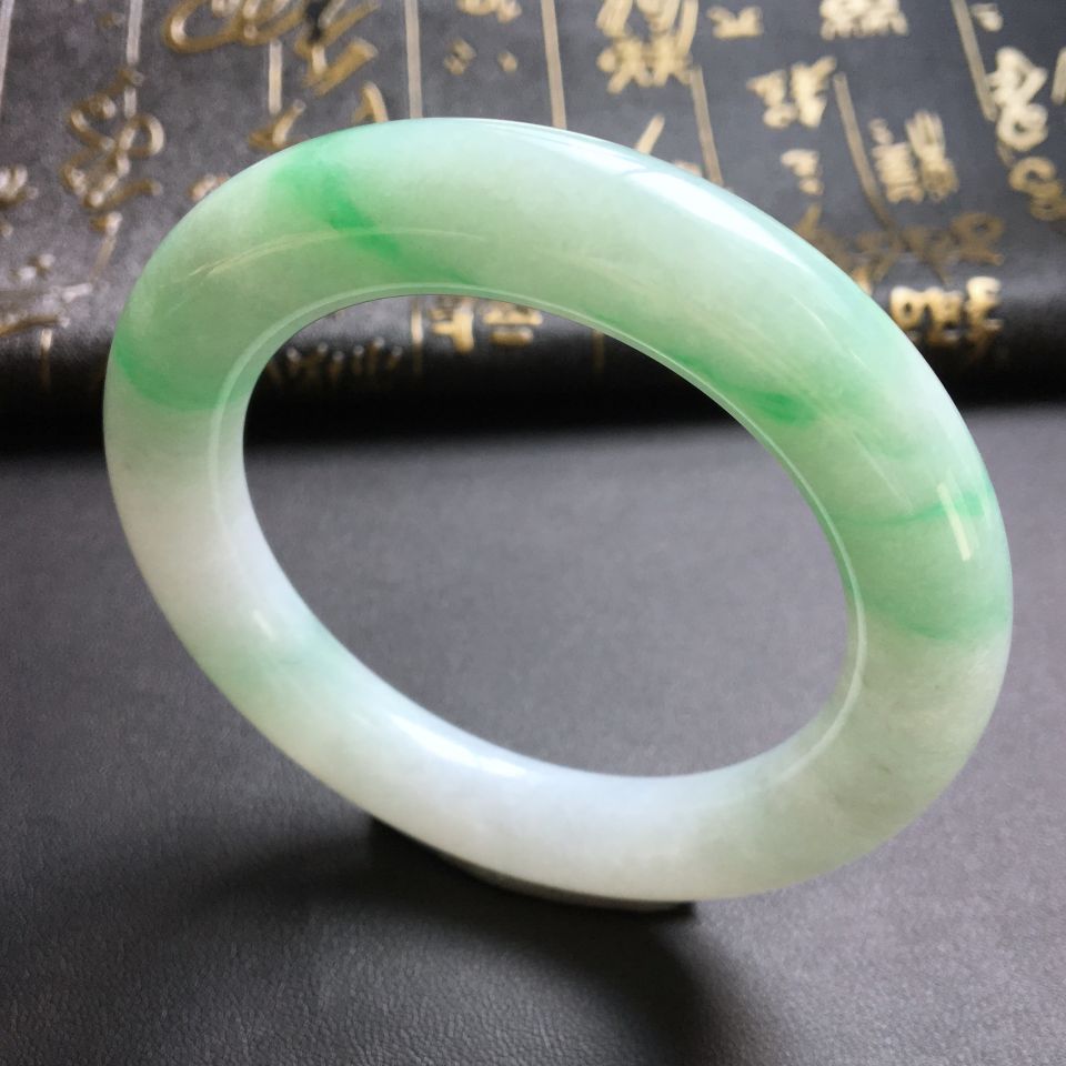 糯冰种飘翠圆条手镯(56.5mm)