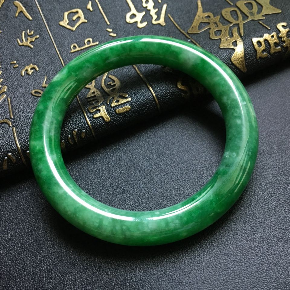 糯冰种深绿圆条手镯(57.2mm)