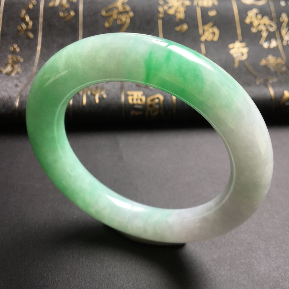 糯冰种飘翠圆条手镯(56.5mm)