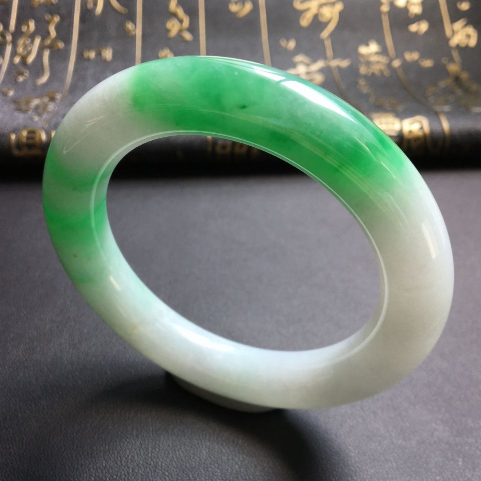 糯冰种飘翠圆条手镯(56mm)