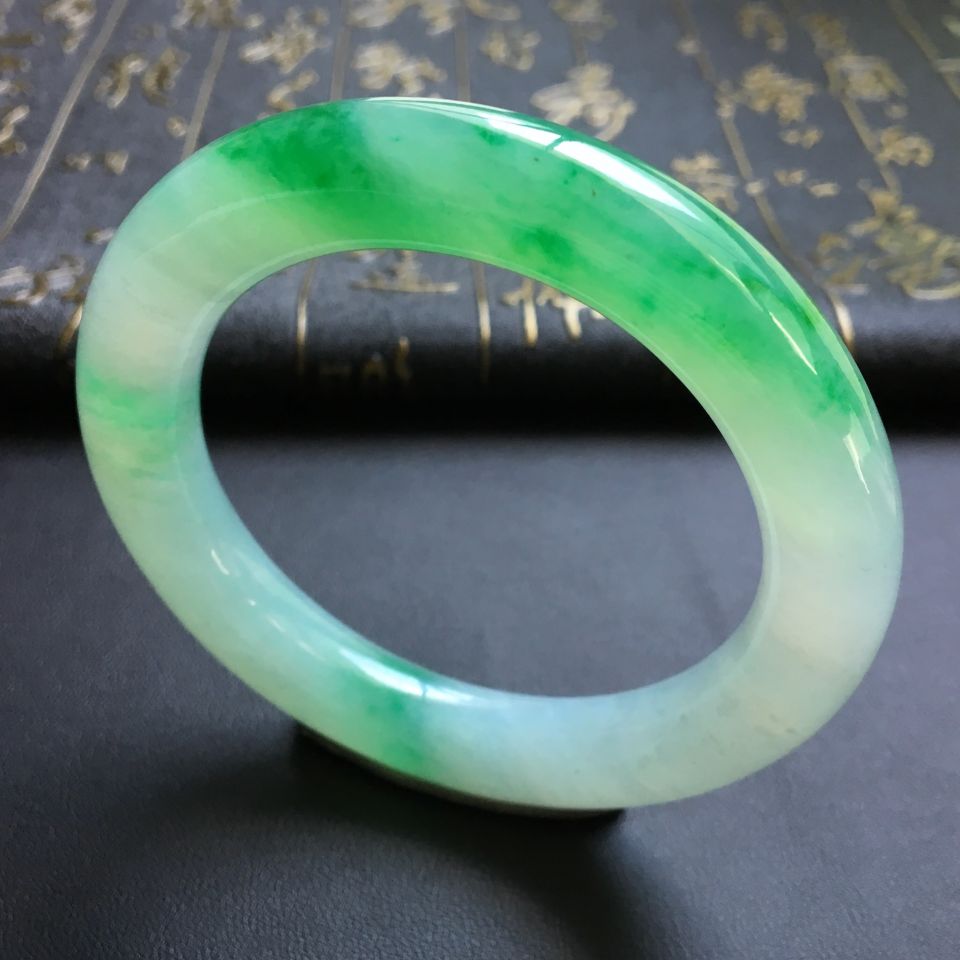 糯冰种飘翠圆条手镯(54.5mm)