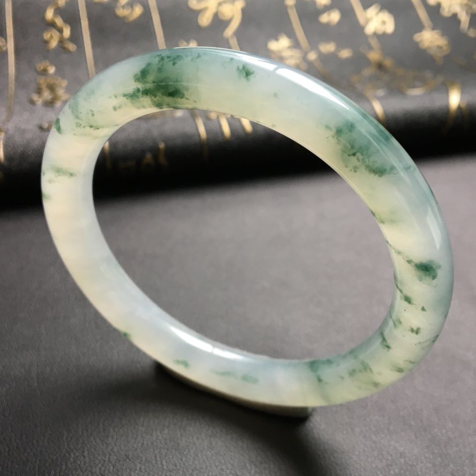 糯冰种飘花圆条手镯(53mm)