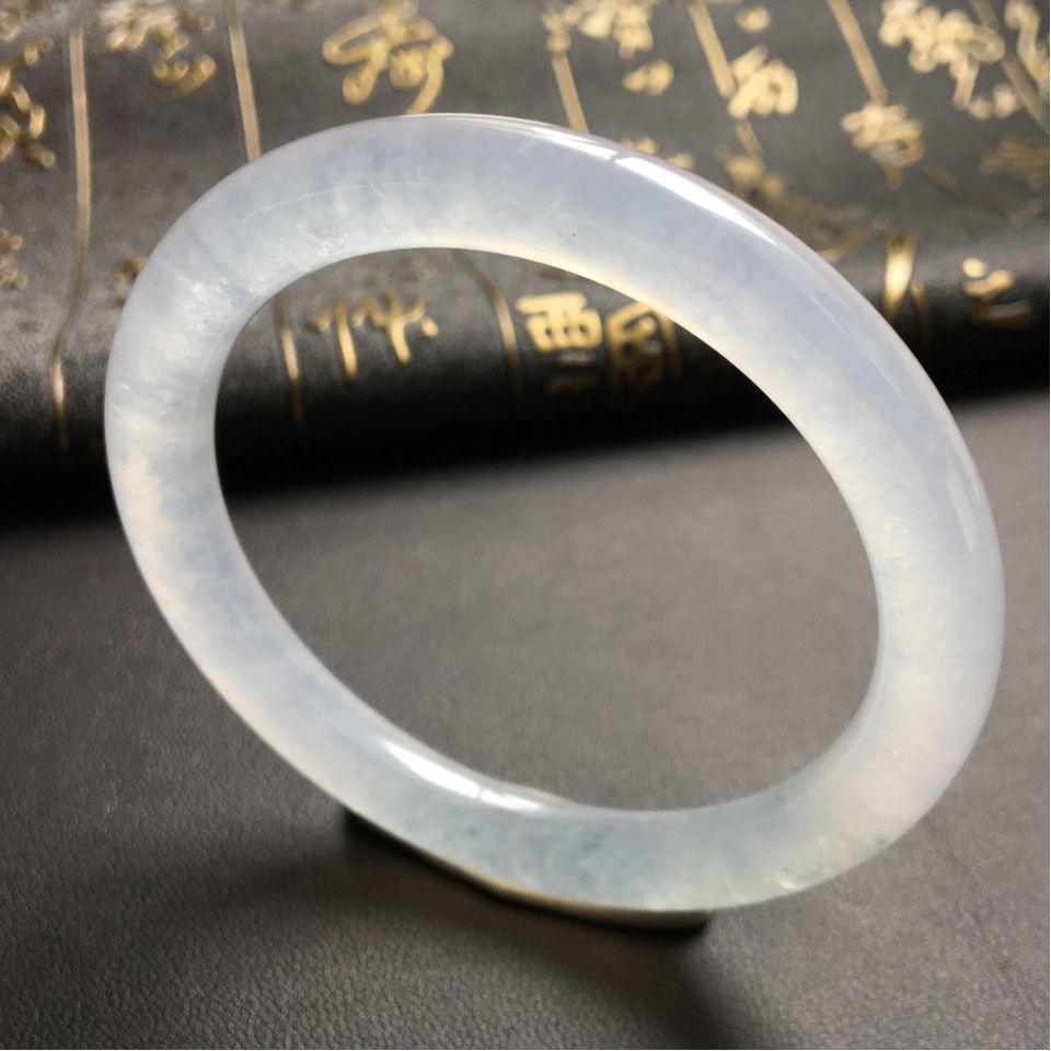 冰种略飘花圆条手镯(53mm)