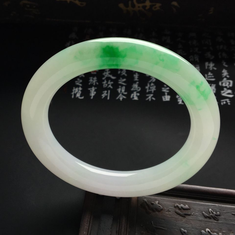 糯冰种飘翠圆条手镯（55mm）