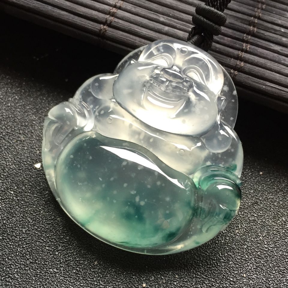 冰玻种晴水略飘花玉佛挂件