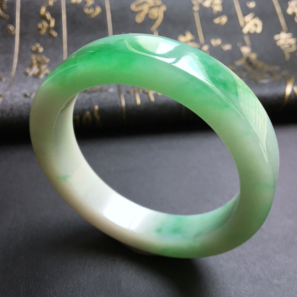 糯冰种飘翠方条镯(53mm)