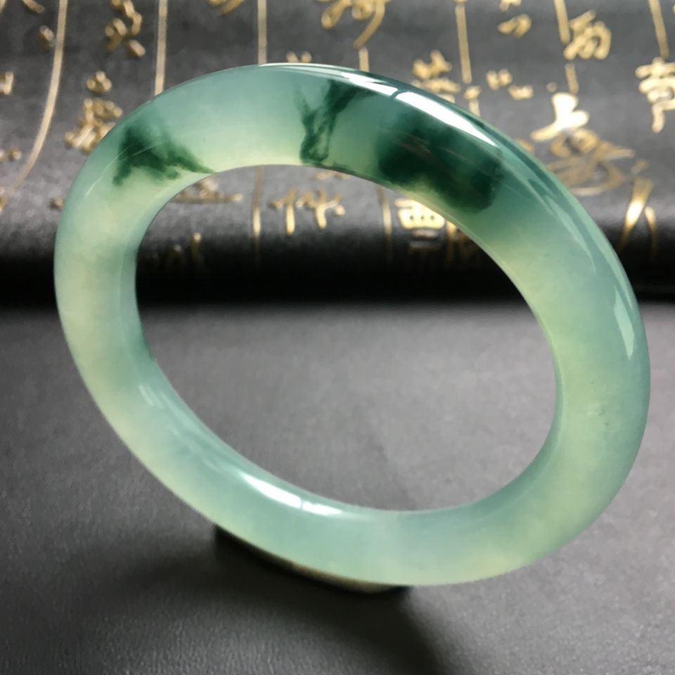 糯冰种晴水飘花圆条手镯(55.5mm)