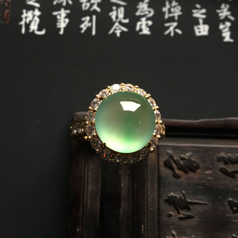 冰种绿晴水戒面