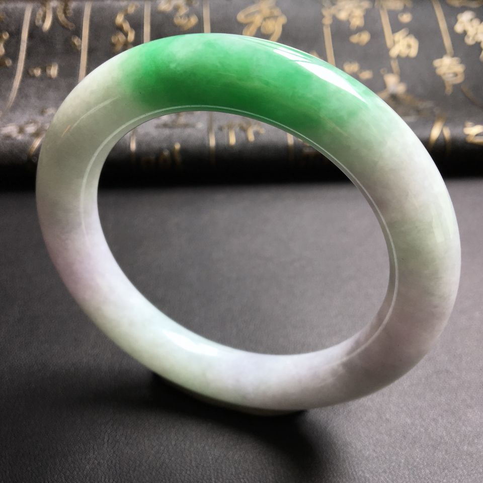 糯冰种飘翠圆条手镯(58.2mm)