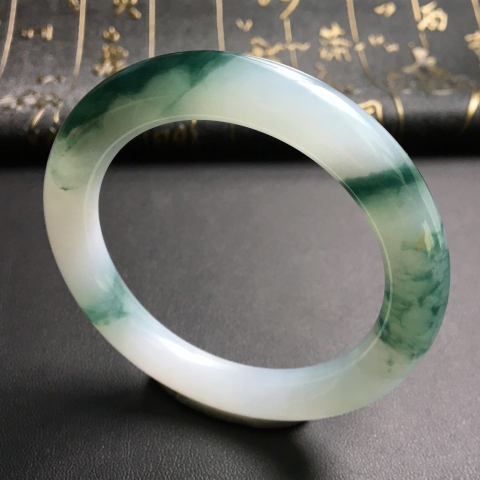 糯冰种飘花圆条手镯(53.5mm)