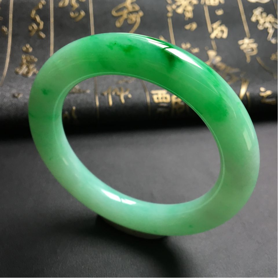 糯冰种飘翠圆条手镯(56.5mm)