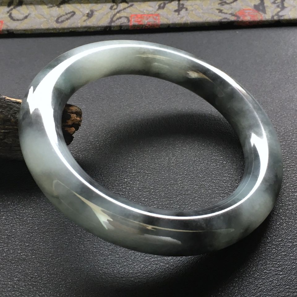 糯冰种墨色圆条手镯(60.8mm)