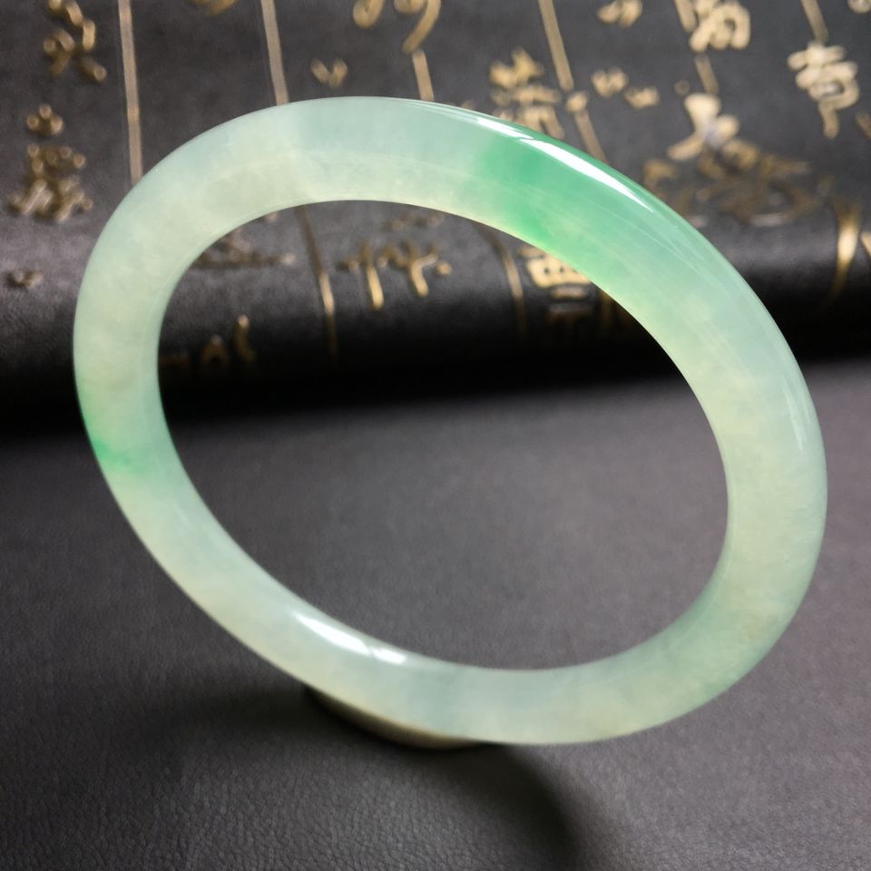 糯冰种飘翠圆条手镯(53.4mm)