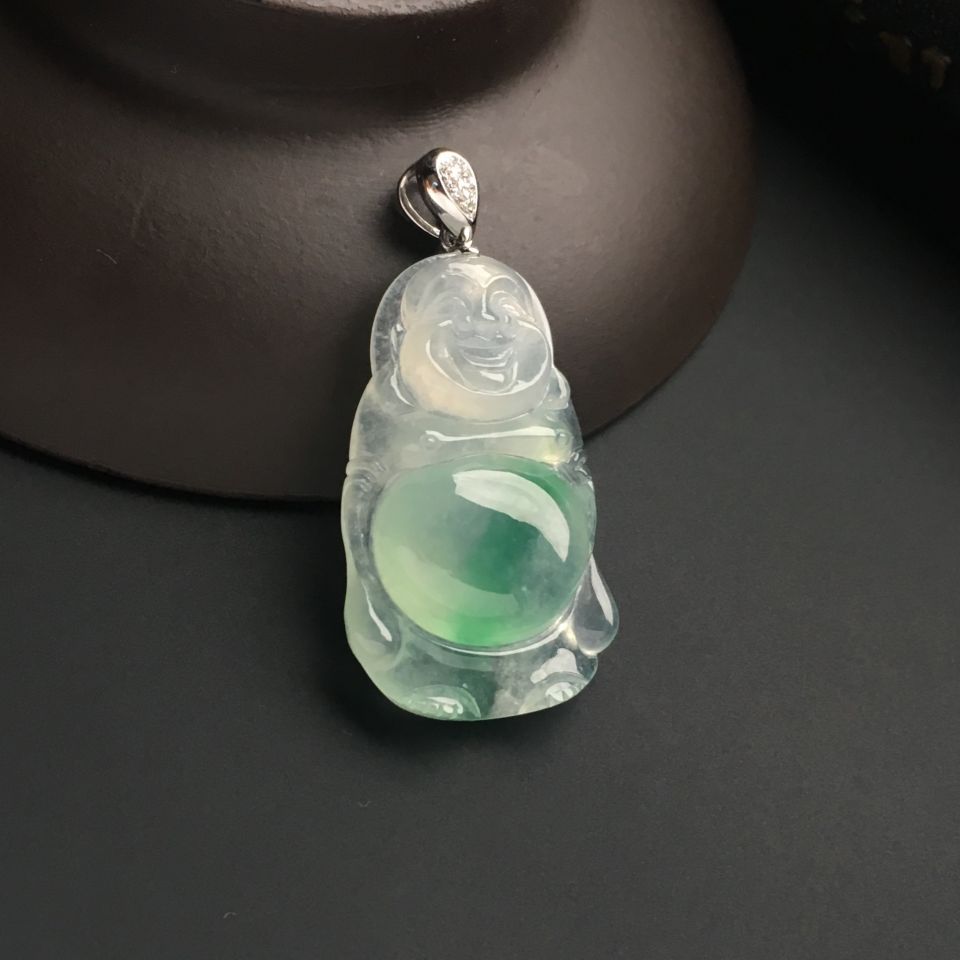 冰种飘翠站佛挂件