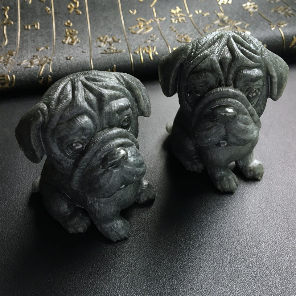 细糯种(乌鸡种)旺财摆件(一对)