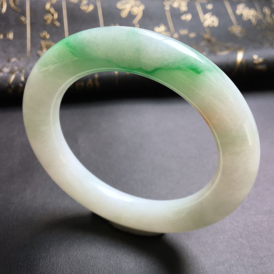 糯冰种飘翠圆条手镯(55.5mm)