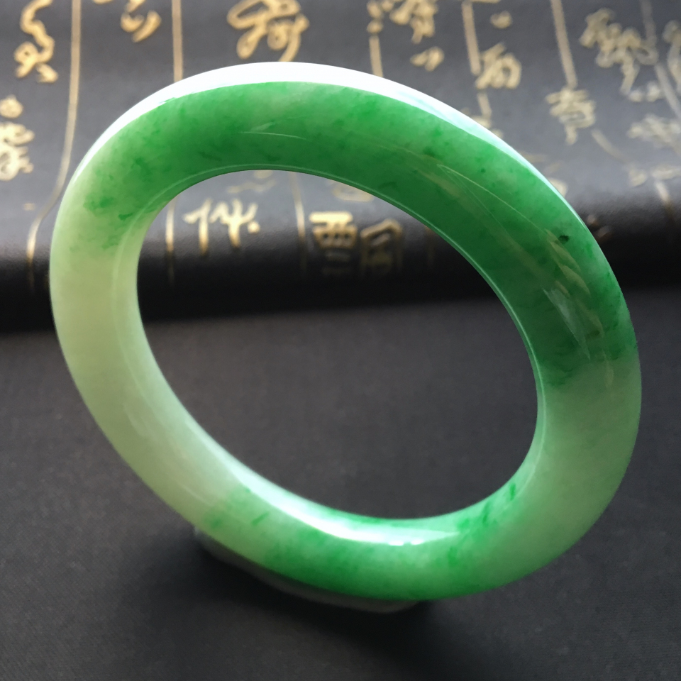 糯冰种飘翠圆条手镯(55.5mm)