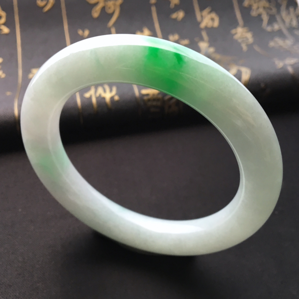 糯冰种飘翠圆条手镯(54.5mm)