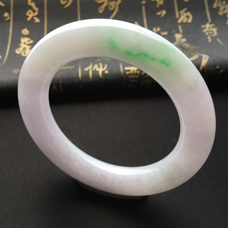 糯冰种略飘翠圆条手镯(55.2mm)