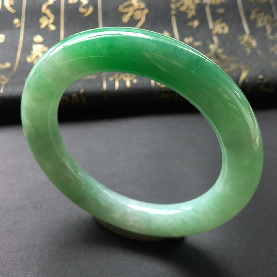 糯冰种飘翠圆条手镯(57mm)