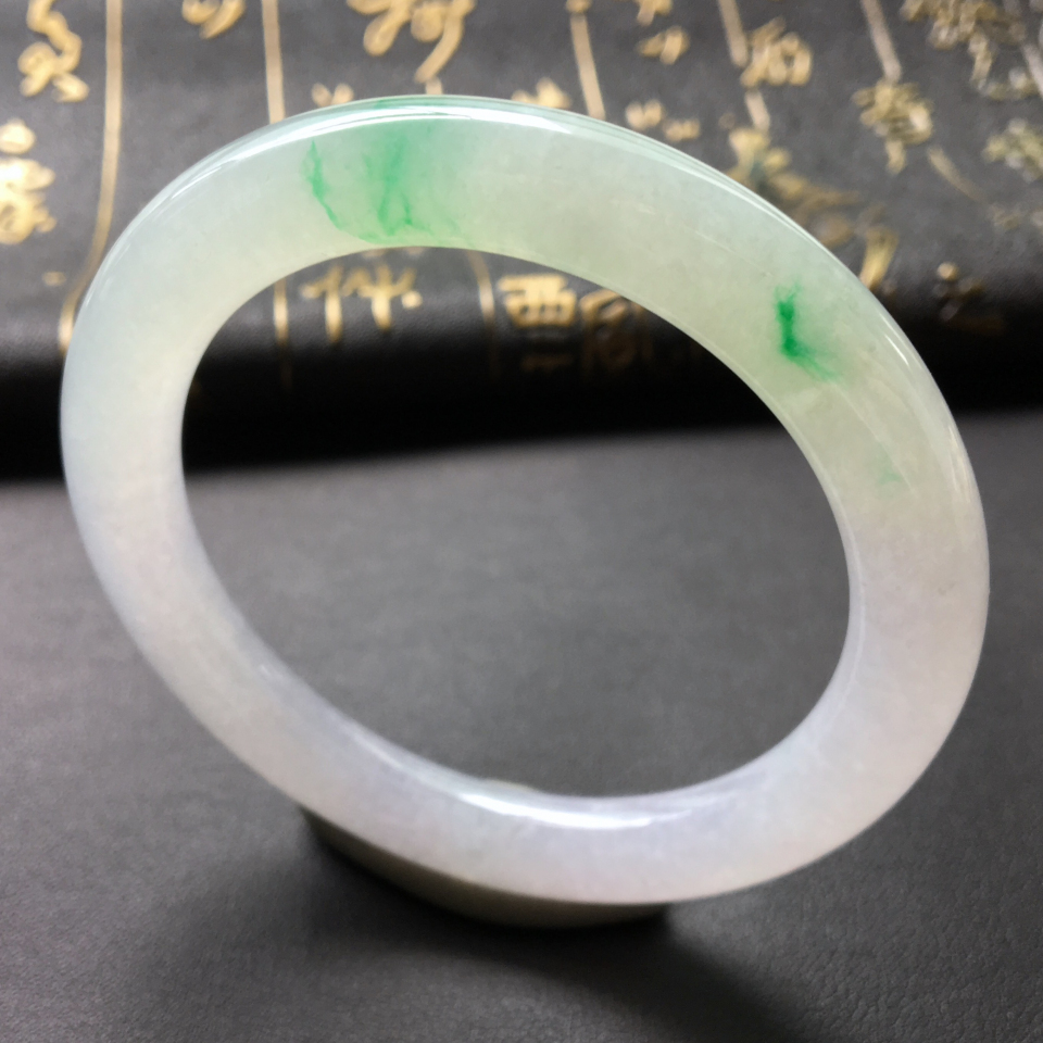 糯冰种飘翠圆条手镯(54.2mm)