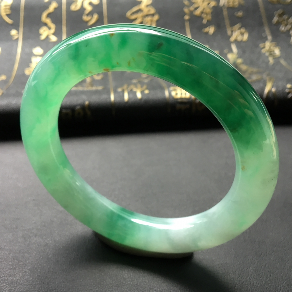 糯冰种飘翠圆条手镯(55.2mm)