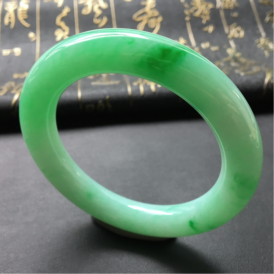 糯冰种飘翠圆条手镯(56.5mm)