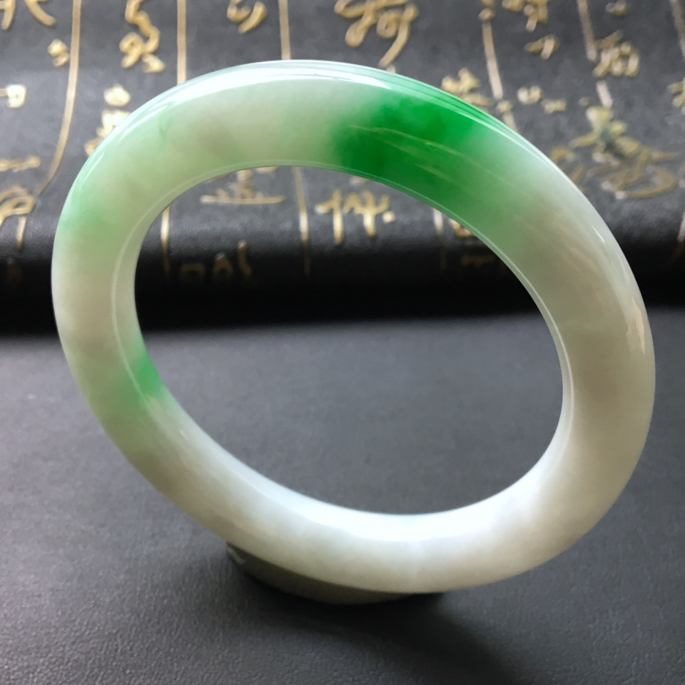 糯冰种飘翠圆条手镯(54.8mm)